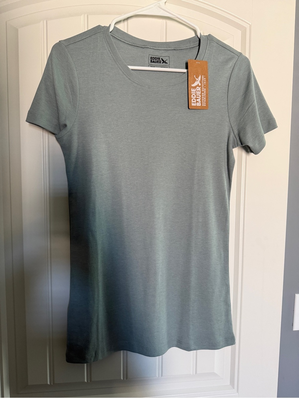 NWT Eddie Bauer Women’s Short Sleeve Favorite Crew Tee size Med color Lt Harbor